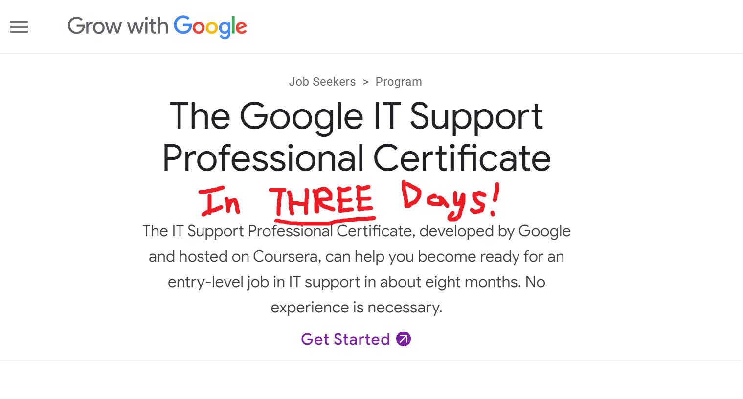 google it support professional certificate sample resume